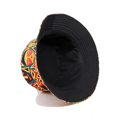 Quanhaigou Reversible Printed Bucket Hat,Summer Beach Outdoor Cap - color: Tribal Mask