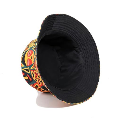 Quanhaigou Reversible Printed Bucket Hat,Summer Beach Outdoor Cap - color: Tribal Mask