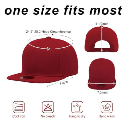 ZH Plain Flat Brim Snapback Baseball Caps Adjustable Blank Baseball Caps Wholesale 12 Pack - color: Red