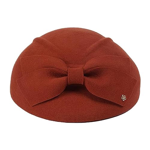 Women Vintage Bowknot Berets with Beading Autumn Winter French Artist Hat Painter Hats Female Bowler Hat Warm Cap - color: Orange