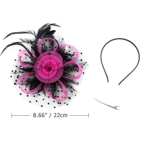 AQOKKA Women Fascinators Hats Flower Fascinators with Headband and Clip Tea Party Headwear for Women and Girls - color: 1 Pc 7" Diameter / Black Fuschia a