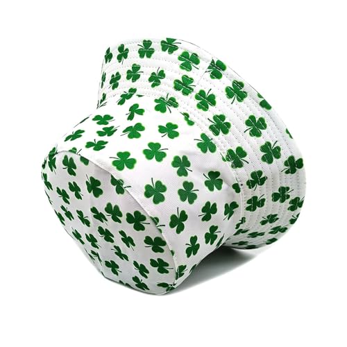 Printed Bucket Hat - Reversible Packable Summer Travel Beach Sun Cap for Men Women Teens - color: Clover White Green