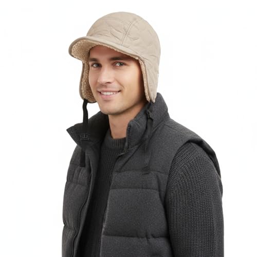 Unisex Winter Warm Aviator Earflap Hat Double-Side-Wear Sherpa Lined Trapper Hat Pilot Cap Outdoor Ski Hunting Cycling - color: Beige