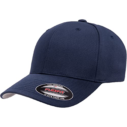 Flexfit Wooly Combed 6-Panel Structured Baseball Cap | Stretch Fitted - color: Navy, size: Large-X-Large