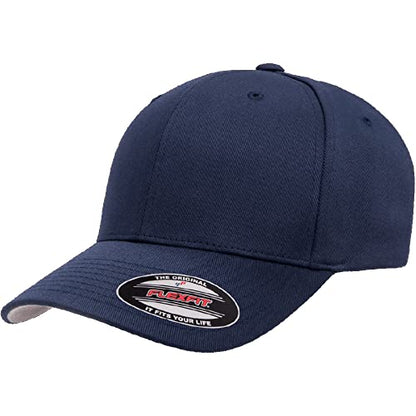 Flexfit Wooly Combed 6-Panel Structured Baseball Cap | Stretch Fitted - color: Navy, size: Small-Medium