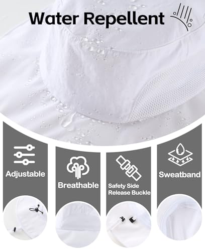 Home Prefer UPF50+ Mens Sun Hat Wide Brim Fishing Hat for Men UV Protection Womens Beach Bucket Hat for Golf Hiking Gardening - color: White