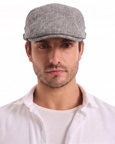 ZLYC Men Summer Flat Cap Scally Ivy Gatsby Newsboy Beret Driver Hat - color: Plain Gray