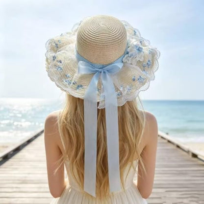 Victorian HatBeach Hats for Women Big Straw Wide Brim Summer Hat Foldable
