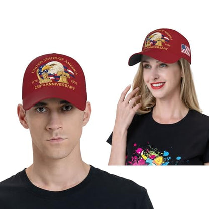 American Flag Baseball Caps Embroiderred USA Flag Patriotic Dad Hat Adjustable Trucker Hats for Men Women - color: Usa 250th Anniversary -Red
