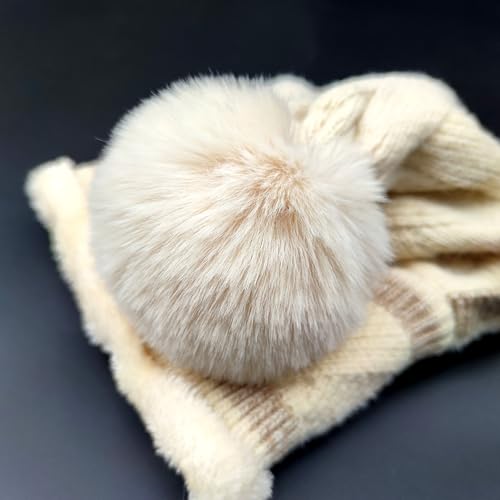 HUAMULAN Women Winter Knit Beanie Hats One Piece Fleece Lined Balaclavas - color: Beige + Khaki Stripe