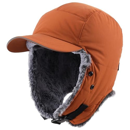 Connectyle Trapper Hat for Men Women Faux Fur Winter Hat with Ear Flaps Water-Resistant Hunting Hats Ushanka Skiing Cap - color: Caramel Brown