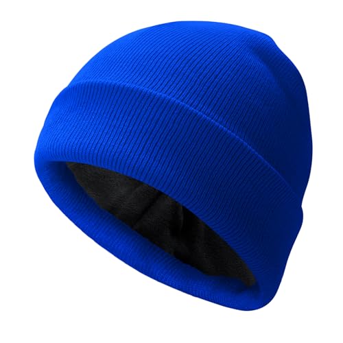 PFFY Beanie for Men Women Unisex Knit Cuffed Winter Thick Lined Beanies Hat - color: Pure Royalblue