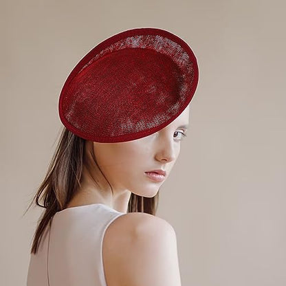 Linen Fascinator Hat Base - Pillbox Hat - Percher Headwear - Elegant Fascinator - Red Blended - color: Red