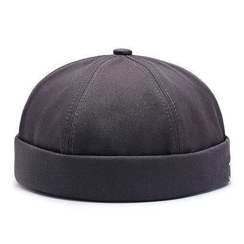 Gogobear Mens Brimless Docker Beanie Adjustable Rolled Cuff Sailor Cap - color: Deepgrey