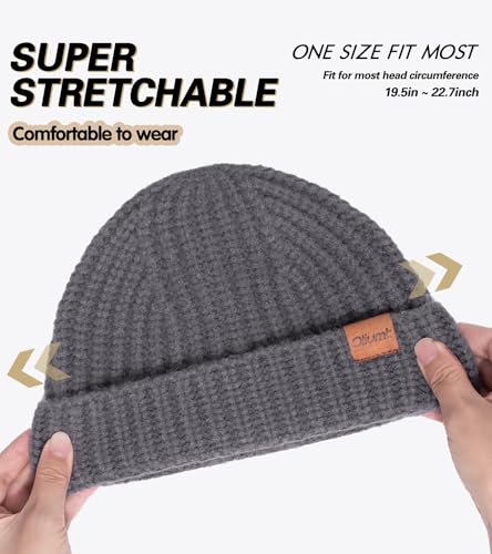 Fisherman Short Beanie Hats for Men, Knit Skull Cap Cuff Trawler Hat Mens Stylish Watch Cap Winter Warm Hat for Daily Wear - color: Wine Red