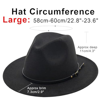 DRESHOW Women Classic Felt Fedora Wide Brim Floppy with Belt Buckle Panama Hat - color: 1 Pack: Felt Fedora Black
