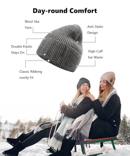 EMPIRELION Wool-Like Cuff Beanie, 0% Wool Itch-Free, Thick Thermal Knit Warm Winter Hats,Soft Stretch Outdoor Cap - color: Grey