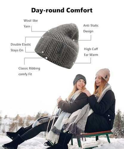EMPIRELION Wool-Like Cuff Beanie, 0% Wool Itch-Free, Thick Thermal Knit Warm Winter Hats,Soft Stretch Outdoor Cap - color: Grey
