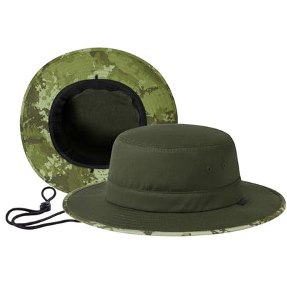 UPF 50+ Foldable Sun Hat Patterned Under Brim Bucket Hats for Summer Hiking Fishing Beach Safari Men Women - color: Army Green, size: Medium