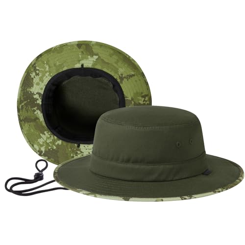 UPF 50+ Foldable Sun Hat Patterned Under Brim Bucket Hats for Summer Hiking Fishing Beach Safari Men Women - color: Army Green, size: Large