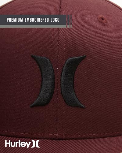 Hurley Mens Textured Fitted Baseball Cap, Moisture Wicking, Curved Brim - color: Mahogany, size: Small-Medium