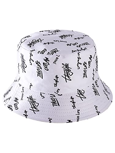 Packable Reversible Printed Bucket Hat Unisex for Men Women Beach Fisherman Cap - color: White