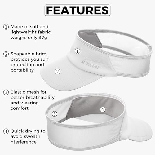 Sukeen 2 Pack Sports Sun Visor Women Men Lightweight Packable Stretchy Visor Hat for Golf, Tennis, Running