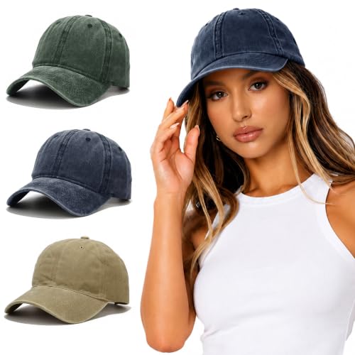 3 Pieces Vintage Washed Cotton Baseball Cap – Unisex Soft Unstructured Dad Hat for Men Women - color: Multicolor2