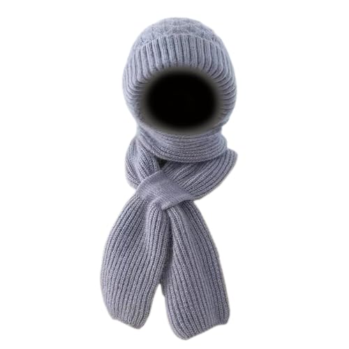 Women Winter Warm Elastic Soft Ear Protection Knitted Scarf Hat Fleece Lined Beanie Hat - color: Grey