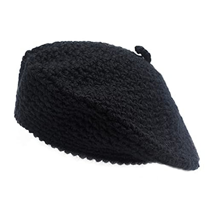 ZLYC Women French Beret Hat Winter Knitted Stretchable Beret Artist Cap - color: Solid Black