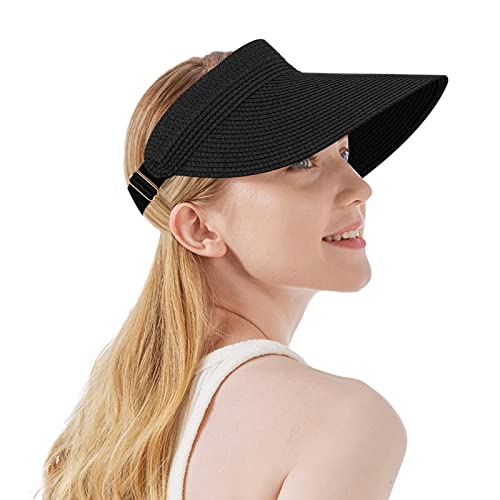 Women Summer Sun Hat Lady's Portable Beach Visor Bowknot Straw Hat - color: Black 6