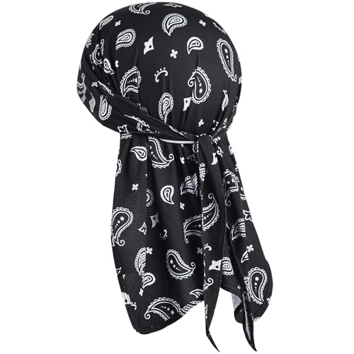 YANIKY Bandanas Skull Caps for Men, Do Rag Women Breathable Helmet Liner - color: Fashion Style Black