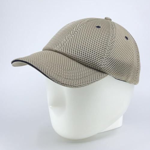 Cotton with Stretchable Polyester Air Mesh Back Flex Six Panel Baseball Cap - color: S/M, Khaki/Khaki/Navy, size: Small
