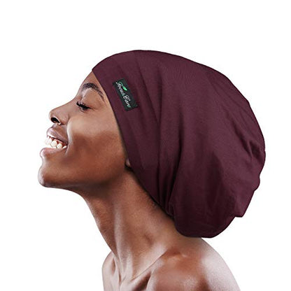 FocusCare Satin Lined Sleep Slouchy Cap Curly Girl Slap Headwear Gifts for Frizzy Hair Women - color: Dark Burgundy