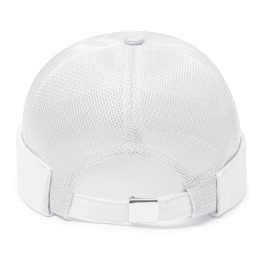 Mens Mesh Brimless Cap with No Brim, Summer Docker Cap Beanie Hat Flip Sailor Skullcap Breathable - color: White