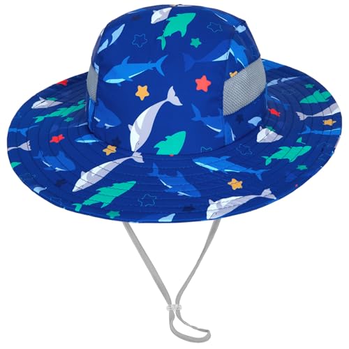 ICOSY Sun Hat for Kids Girls, UPF 50+ Wide Brim Beach Hat for Toddler - color: Blue Shark