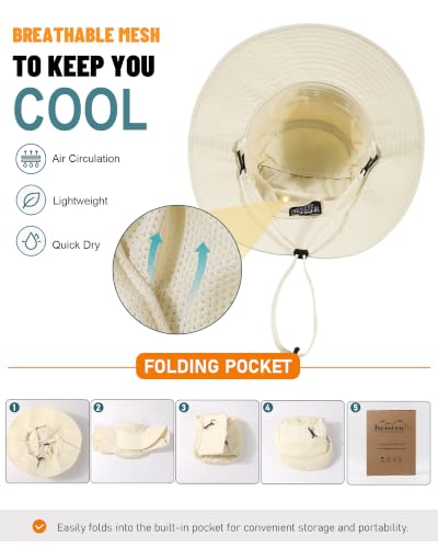 Womens Ponytail Sun Hat UPF50+ Waterproof Bucket Hat Packable Beach Hat - color: Begie