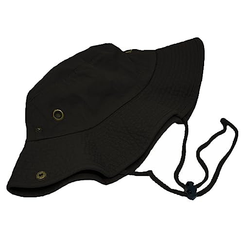 Glory Max Washed Cotton Bucket Hat with Chin Strap Fishing Sun Safari Boonie Cap - color: Black, size: Small-Medium