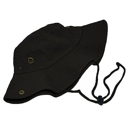 Glory Max Washed Cotton Bucket Hat with Chin Strap Fishing Sun Safari Boonie Cap - color: Black, size: Small-Medium