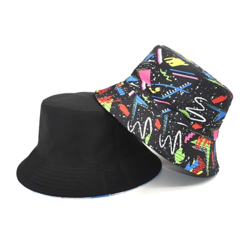 Printed Bucket Hat - Reversible Packable Summer Travel Beach Sun Cap for Men Women Teens - color: Neon Graffiti