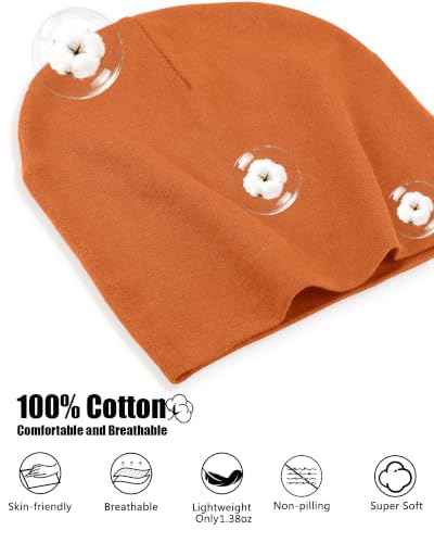 vidsel 100% Cotton Slouchy Beanie for Women Men, Thin Beanies Winter Hat - color: Orange