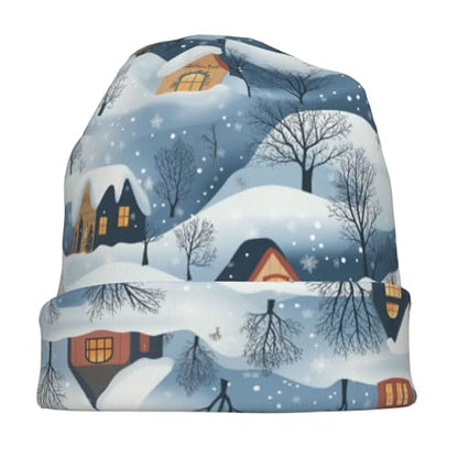 Beanie Hat for Men Women Slouchy Beanie Skull Sleep Cap Soft Lightweight Chemo Hat Stretch Cancer Headwear - color: Winter Village