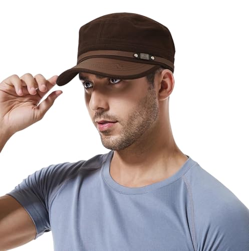 Initlove Military Hat Cadet Army Cap Flat Top Hats for Men Women - color: Coffee
