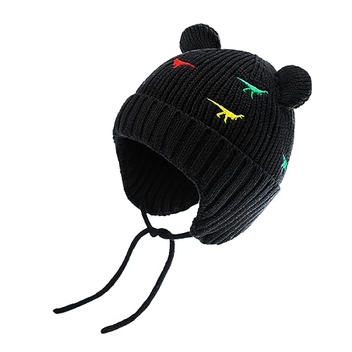 BAVST Baby Beanie Hat for Winter with Earfalp Cute Bear Kids Toddler Girls Boys Warm Knit Cap 0-2Years - color: D-black, size: 6-12 Months