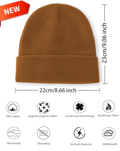100% Cotton Beanie Lengthen Cuffed Beanies Knit Winter Hats Unisex - color: 1-coffee