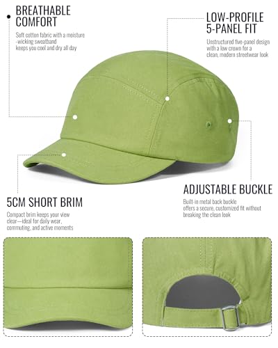 CLAPE Short Brim 5 Panel Hat, Low Profile Breathable Cotton Cap - color: Bs25dy07-lightgreen