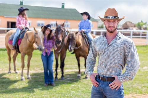 Lanzom Cowboy Hat for Women and Men with Shapeable Wide Brim Felt Western Hats for Cowboys and Cowgirls - color: Coffee