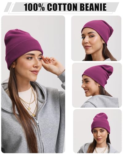 vidsel 100% Cotton Beanie Hat-Unisex Winter Knit Cuffed Beanies Skull Cap - color: 1-purple