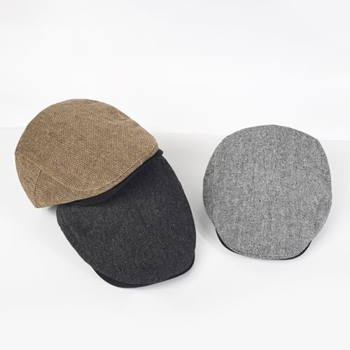 2Pcs Men's Newsboy Cap Cotton Flat Ivy Gatsby Driving Hat - color: 2b1-black+coffee