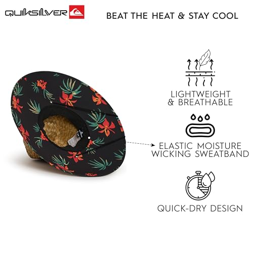 Quiksilver Men's Wide Brim Outdoor Lifeguard Straw Sun Hat - color: Black, size: Small-Medium